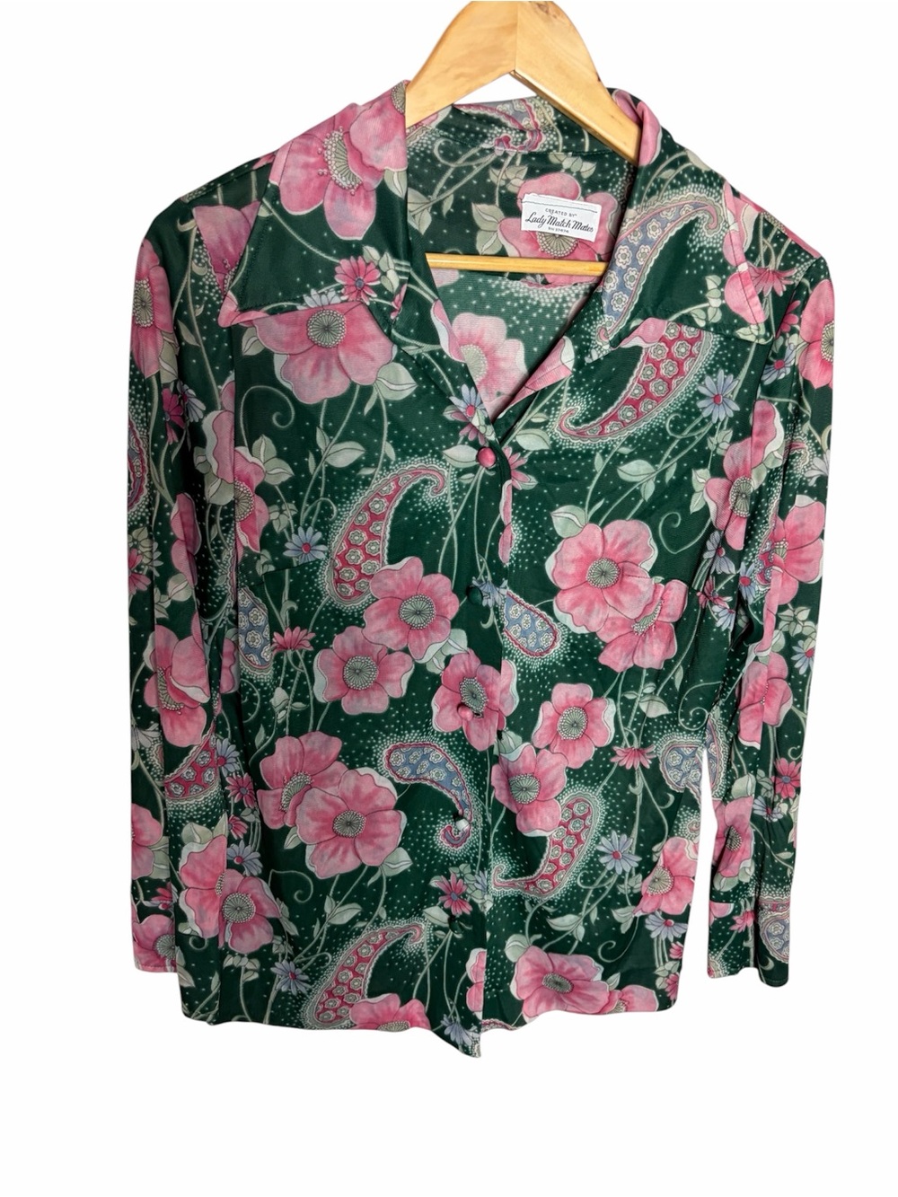 Vintage 60s/70s psychedelic floral paisley button up blouse
